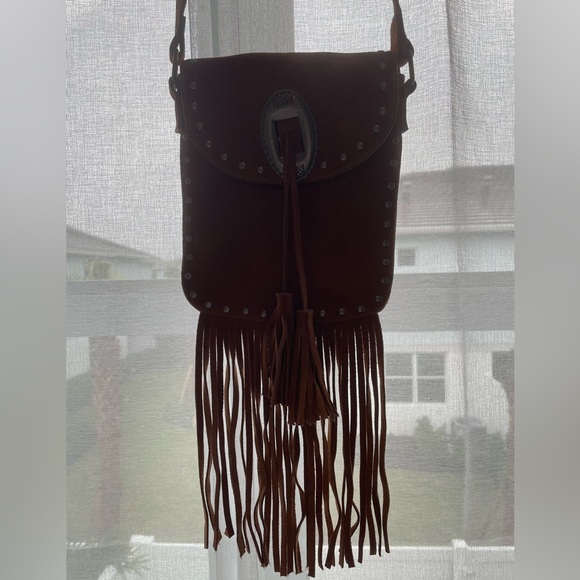 100% Brown Suede Fringe Bag - Picture 1 of 3